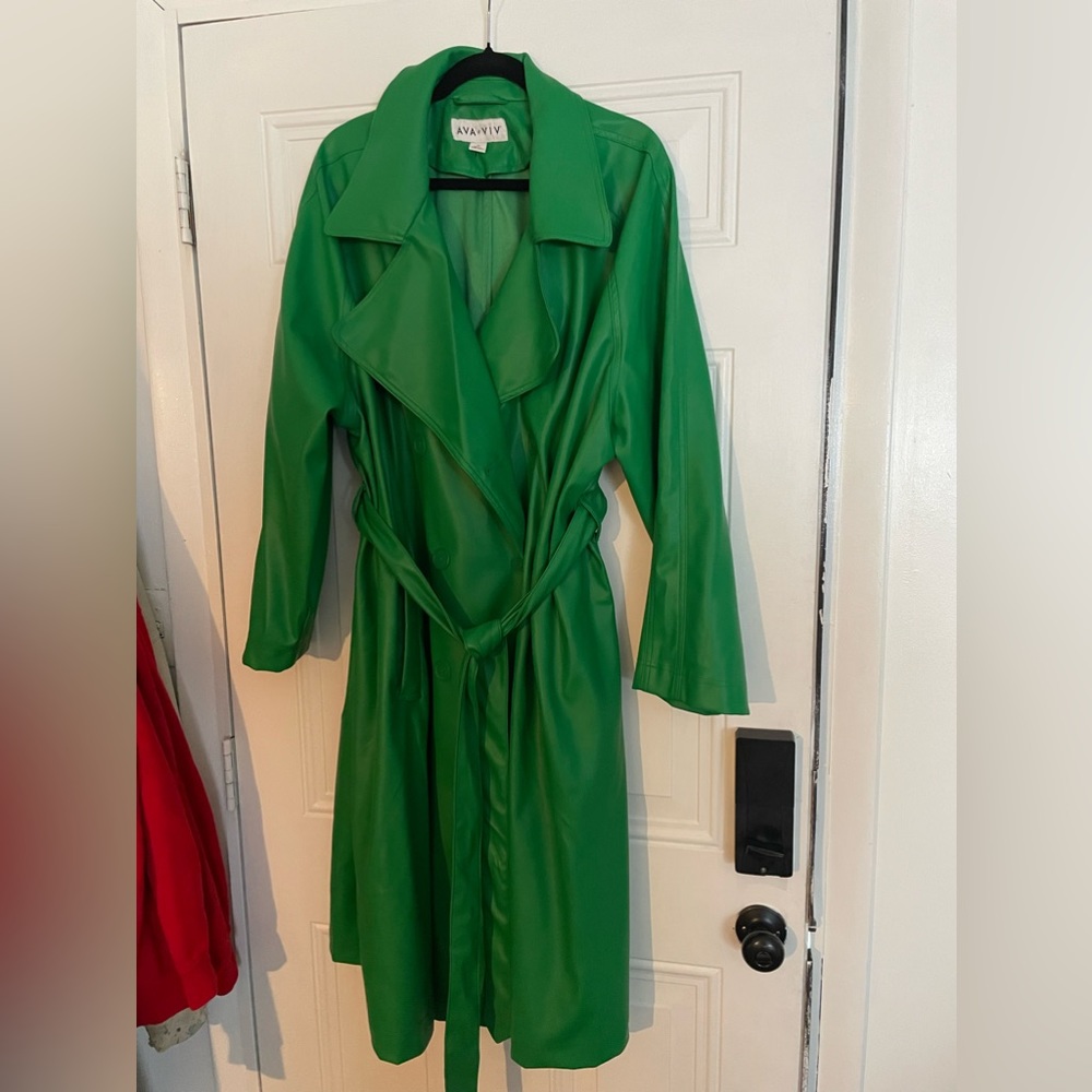 Green faux leather trench from Target. Worn twice, smoke free home.